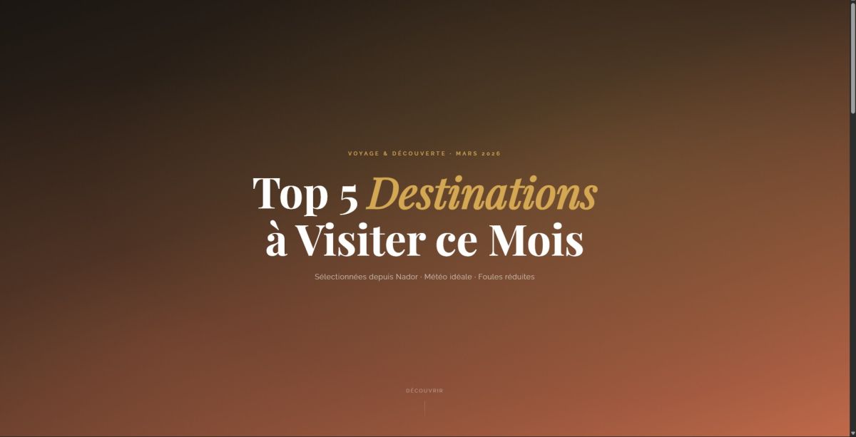 Top 5 Destinations Touristiques à Visiter en Mars 2026